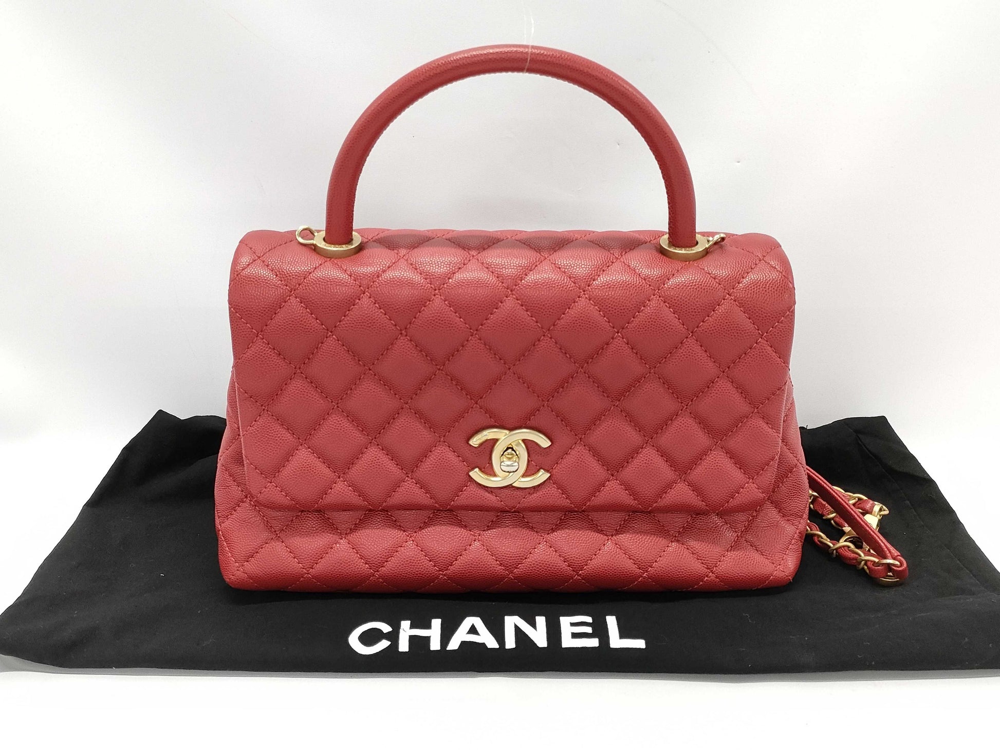 CHANEL Coco Handle 29 Matelasse Caviar Leather Red GD Hardware A92991 24 Series Handbag