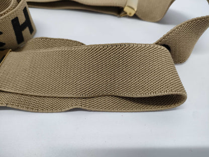 CHANEL Suspenders with Coco Mark Logo, Beige, Black, Other Accessories