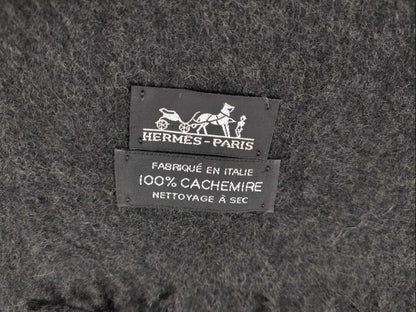 HERMES Large Scarf, 100% Cashmere, Gray
