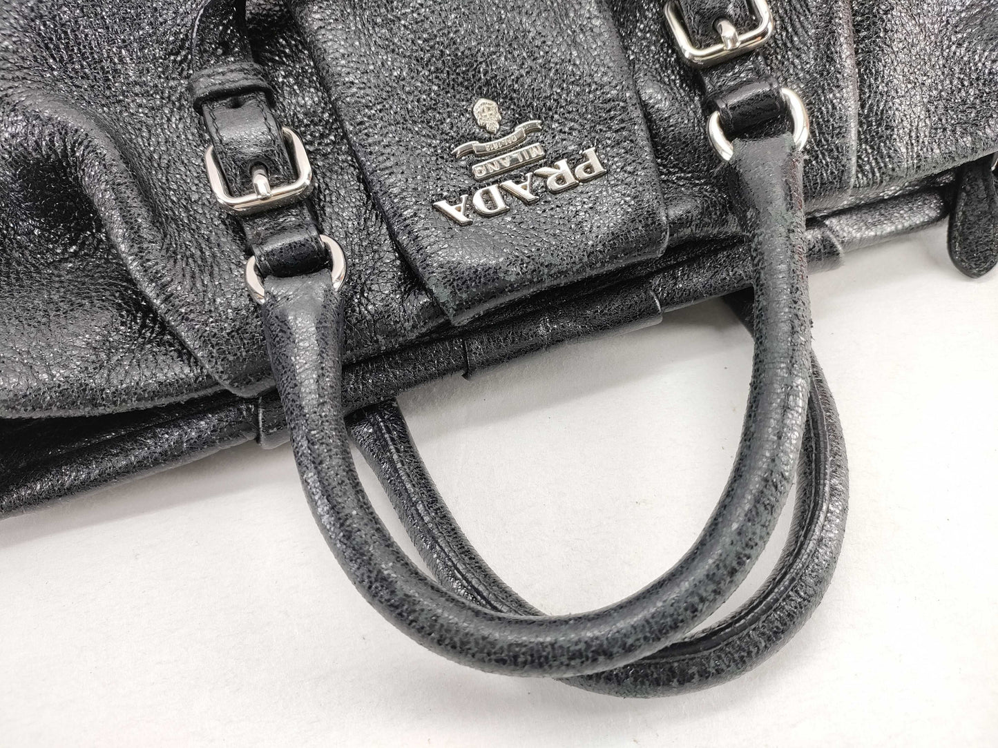 PRADA Prada Lamé 2-Way Bag Black Accessories: Shoulder Strap Handbag