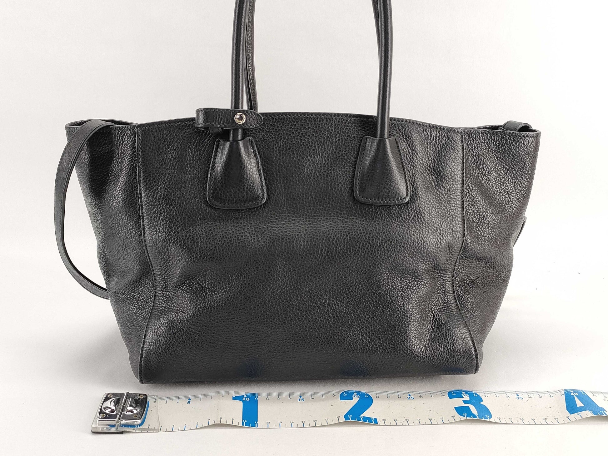 PRADA Vitello Phoenix Leather 2-Way Tote Bag, Black, BN2795