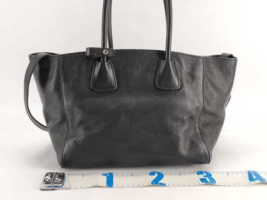 PRADA Vitello Phoenix Leather 2-Way Tote Bag, Black, BN2795