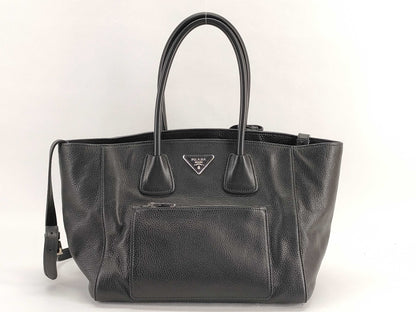 PRADA Vitello Phoenix Leather 2-Way Tote Bag, Black, BN2795