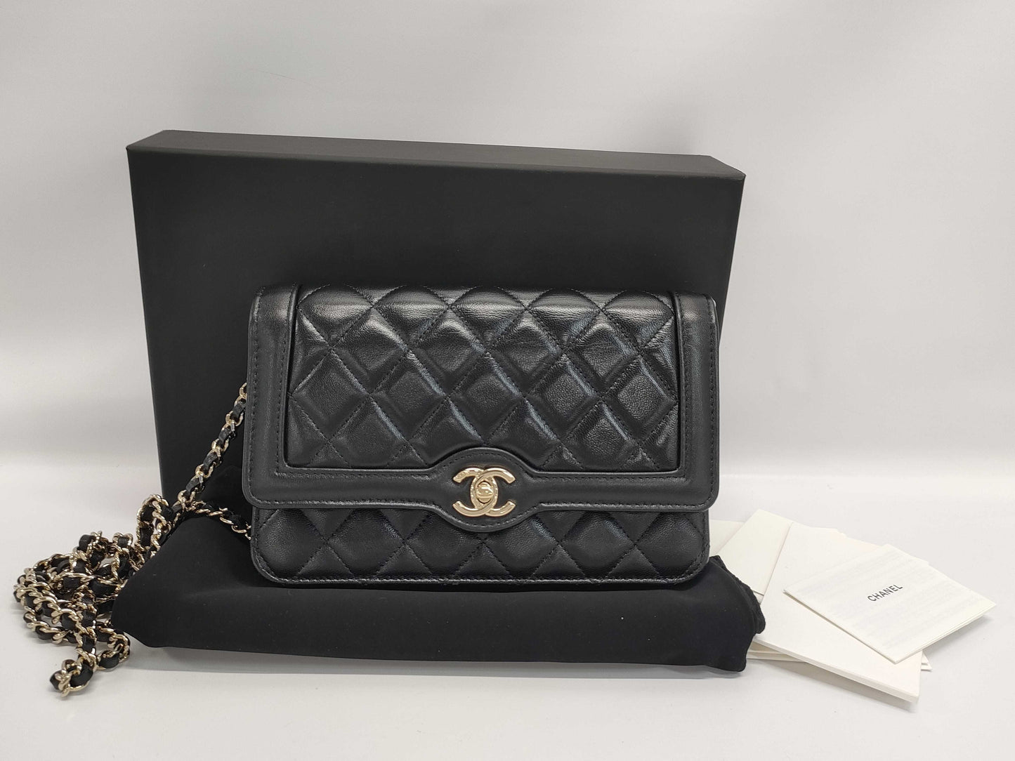 CHANEL Chanel Lambskin Chain Wallet with Random Plate. Accessories: Box and purchase receipt included. Shoulder bag.