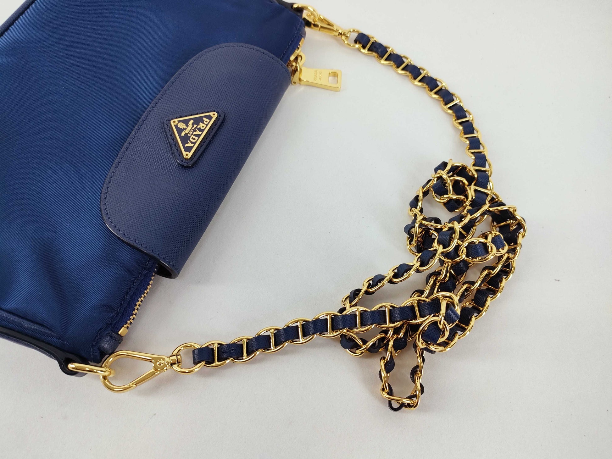 PRADA Nylon Prada Nylon Chain Shoulder Bag 1BH085 Blue