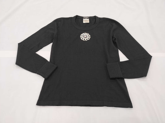 CHANEL CHANEL Knit Top P40352K02944 #34 Windmill Coco Mark Black Cashmere and Silk Top