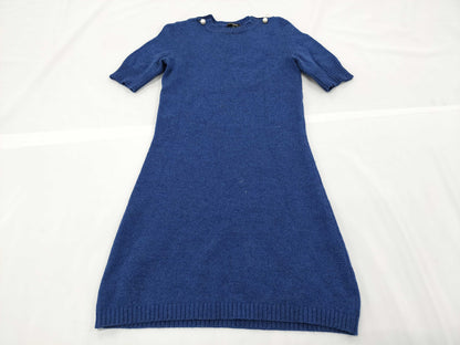 CHANEL CHANEL Dress P57393K07487 Size 34 100% Cashmere Pearl Button Blue Dress