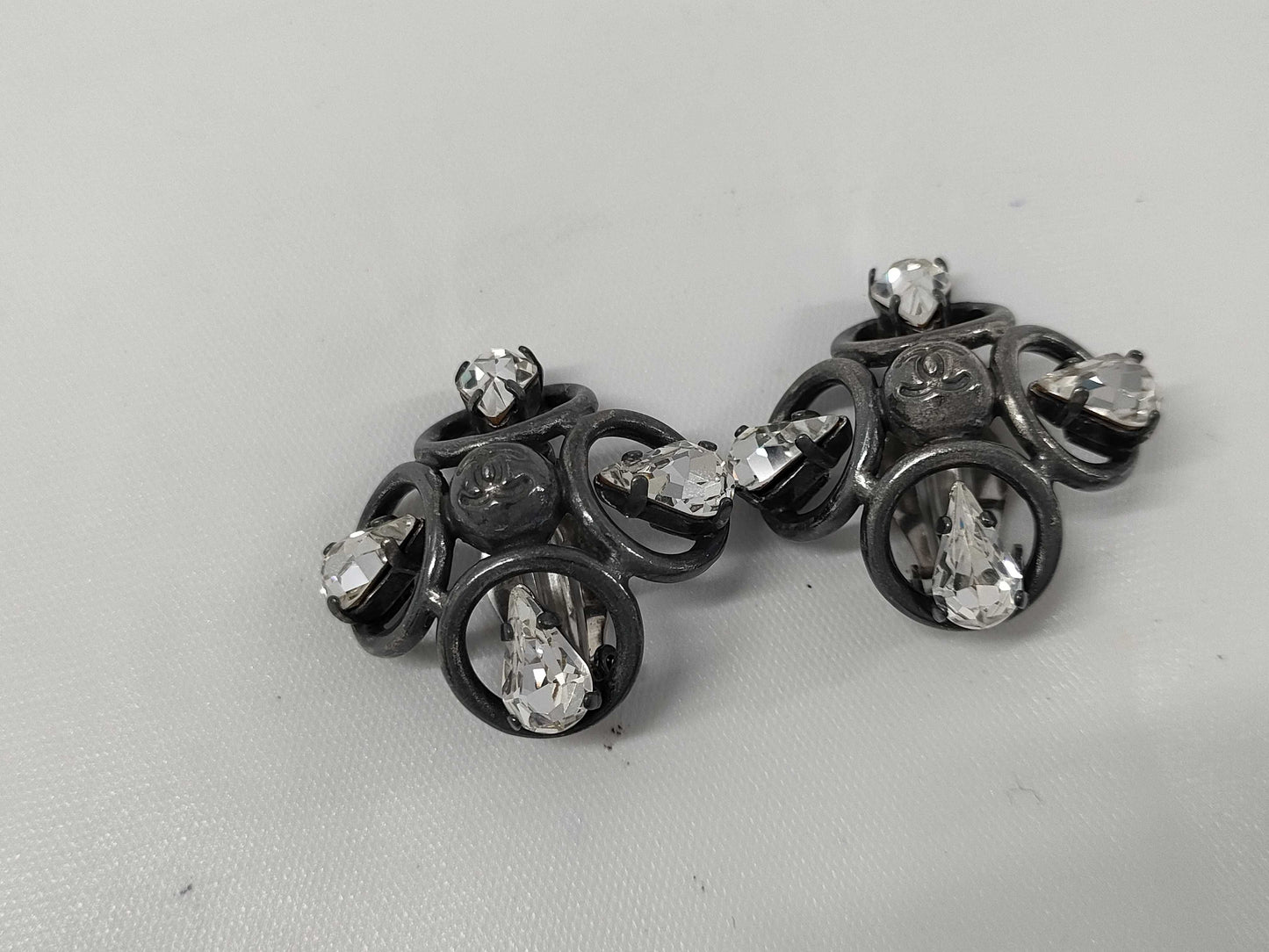 CHANEL CHANEL Earrings Drop Stone Coco Mark Gunmetal 96P Earrings