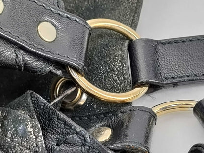 SAINT LAURENT Neo Double Drawstring Handbag in Black Leather