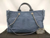 CHANEL CHANEL Tote Bag Navy Cotton x Leather Chain Shoulder/2-Way Tote Bag