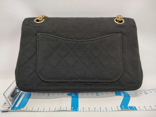 CHANEL CHANEL Double Flap Matelasse Shoulder Bag, Black Cotton, Double Flap / Mademoiselle Chain Shoulder Bag