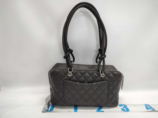 CHANEL Cambon Line Bowling Shoulder Bag A25171 Dark Brown Lambskin and Patent Leather Shoulder Bag