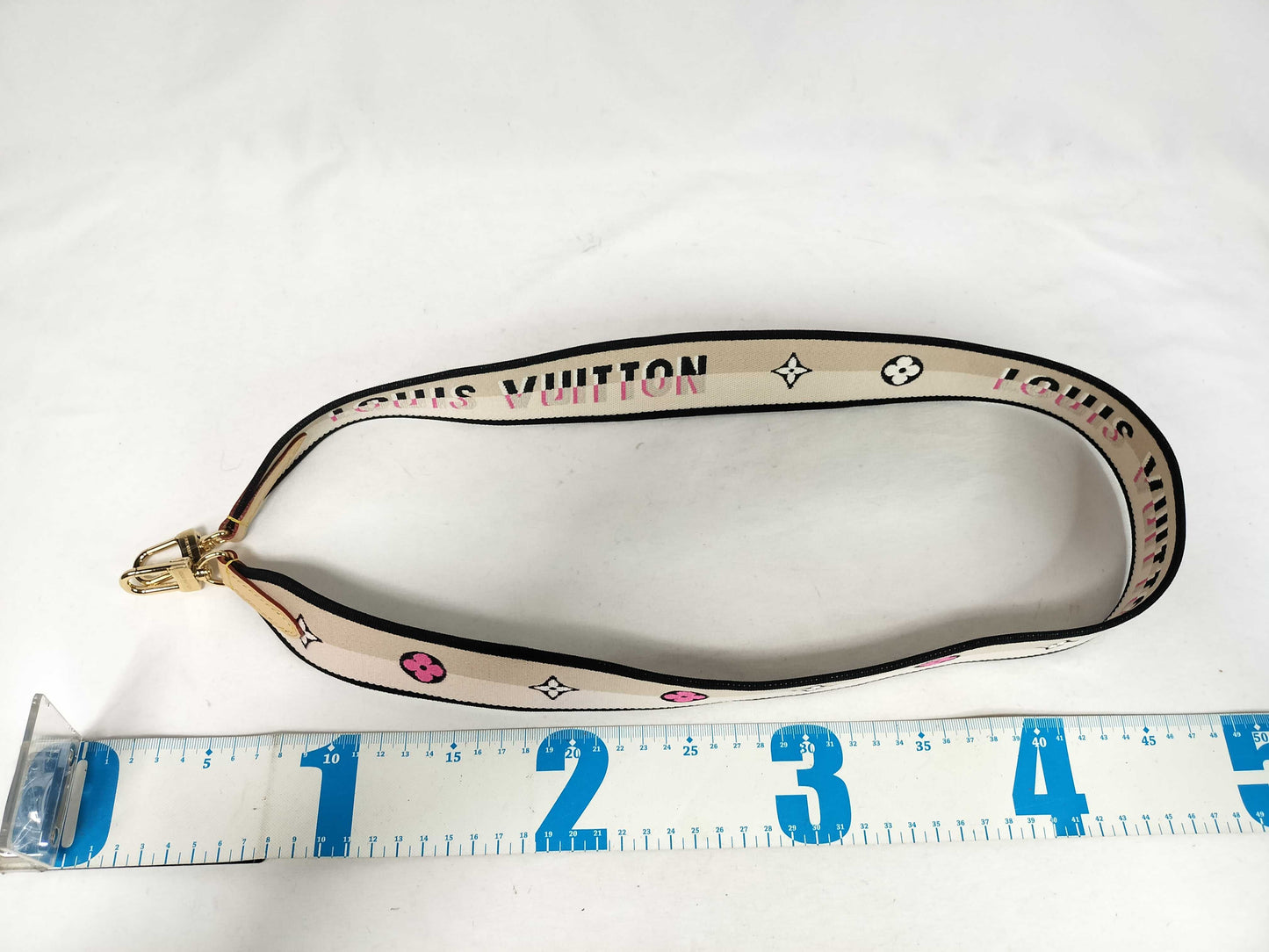 LOUIS VUITTON Signature Strap, Beige/Black/Pink, Signature Canvas with Gold Hardware