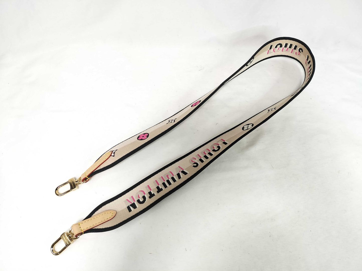 LOUIS VUITTON Signature Strap, Beige/Black/Pink, Signature Canvas with Gold Hardware