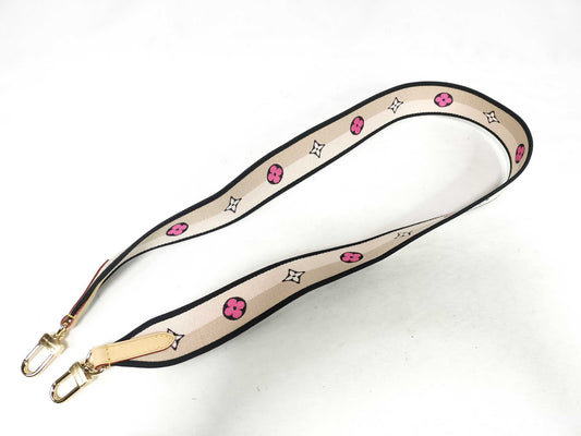LOUIS VUITTON Signature Strap, Beige/Black/Pink, Signature Canvas with Gold Hardware