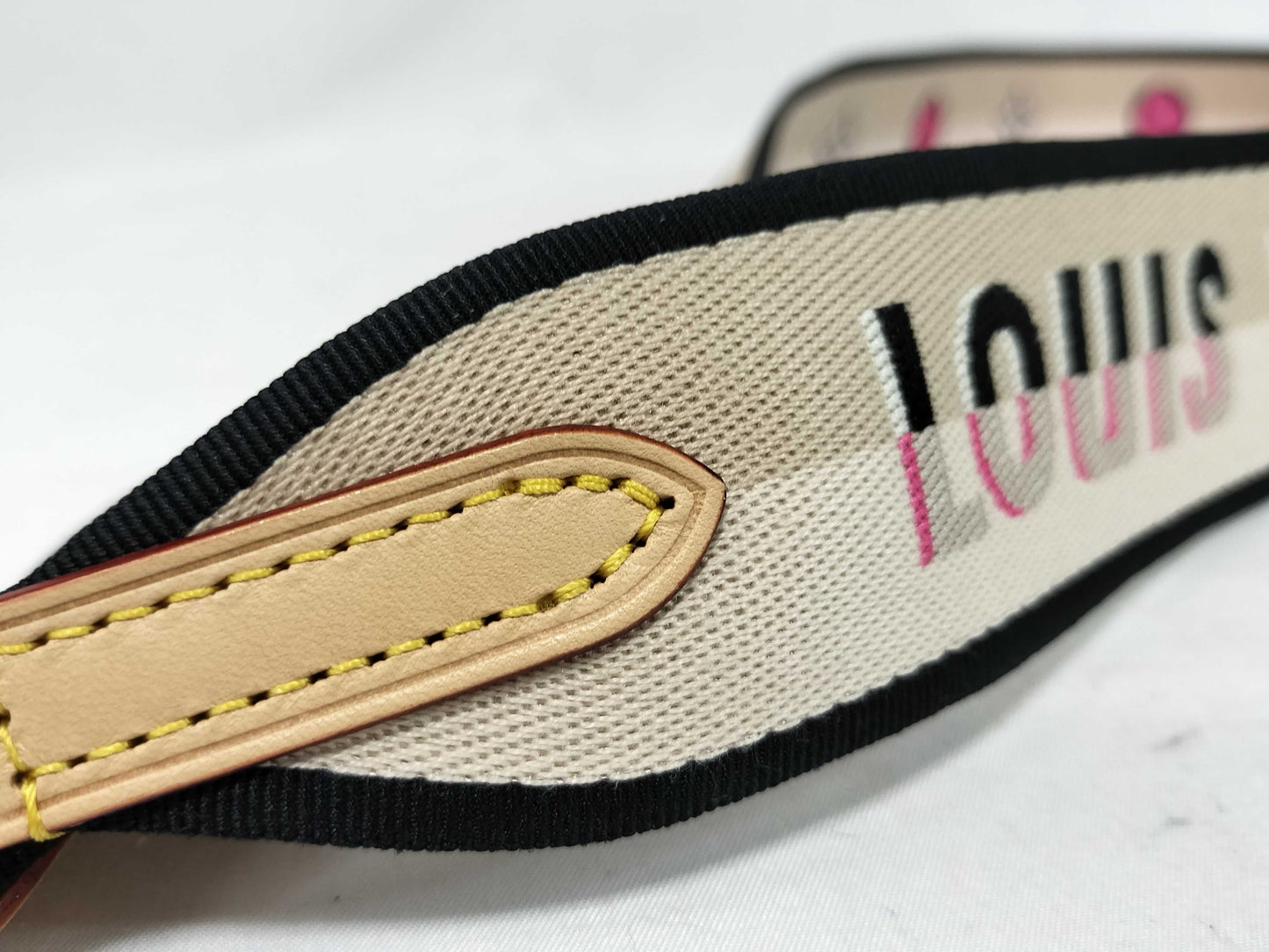 LOUIS VUITTON Signature Strap, Beige/Black/Pink, Signature Canvas with Gold Hardware