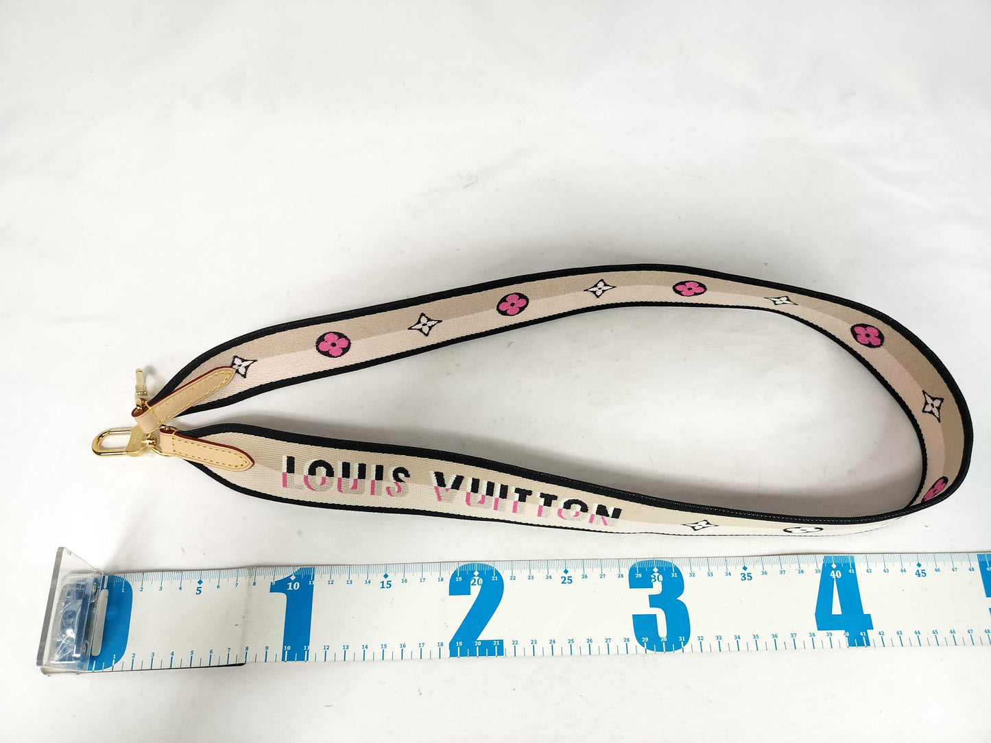 LOUIS VUITTON Signature Strap, Beige/Black/Pink, Signature Canvas with Gold Hardware