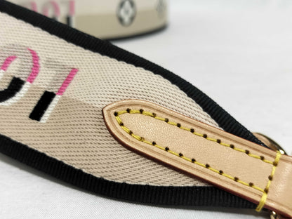 LOUIS VUITTON Signature Strap, Beige/Black/Pink, Signature Canvas with Gold Hardware