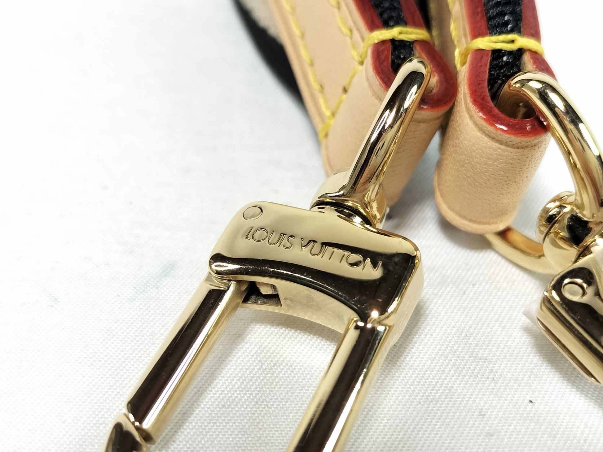 LOUIS VUITTON Signature Strap, Beige/Black/Pink, Signature Canvas with Gold Hardware