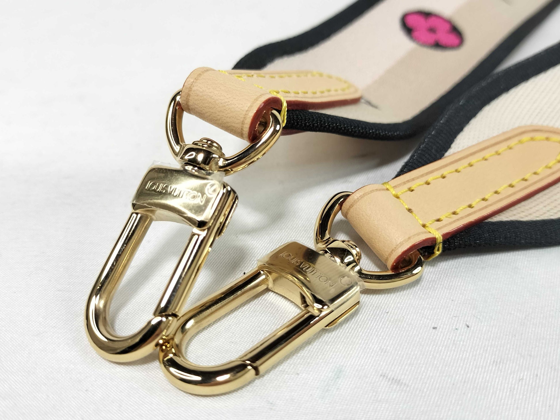 LOUIS VUITTON Signature Strap, Beige/Black/Pink, Signature Canvas with Gold Hardware