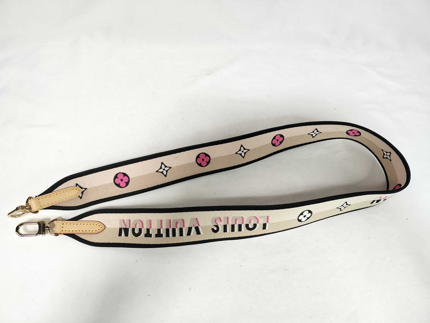 LOUIS VUITTON Signature Strap, Beige/Black/Pink, Signature Canvas with Gold Hardware