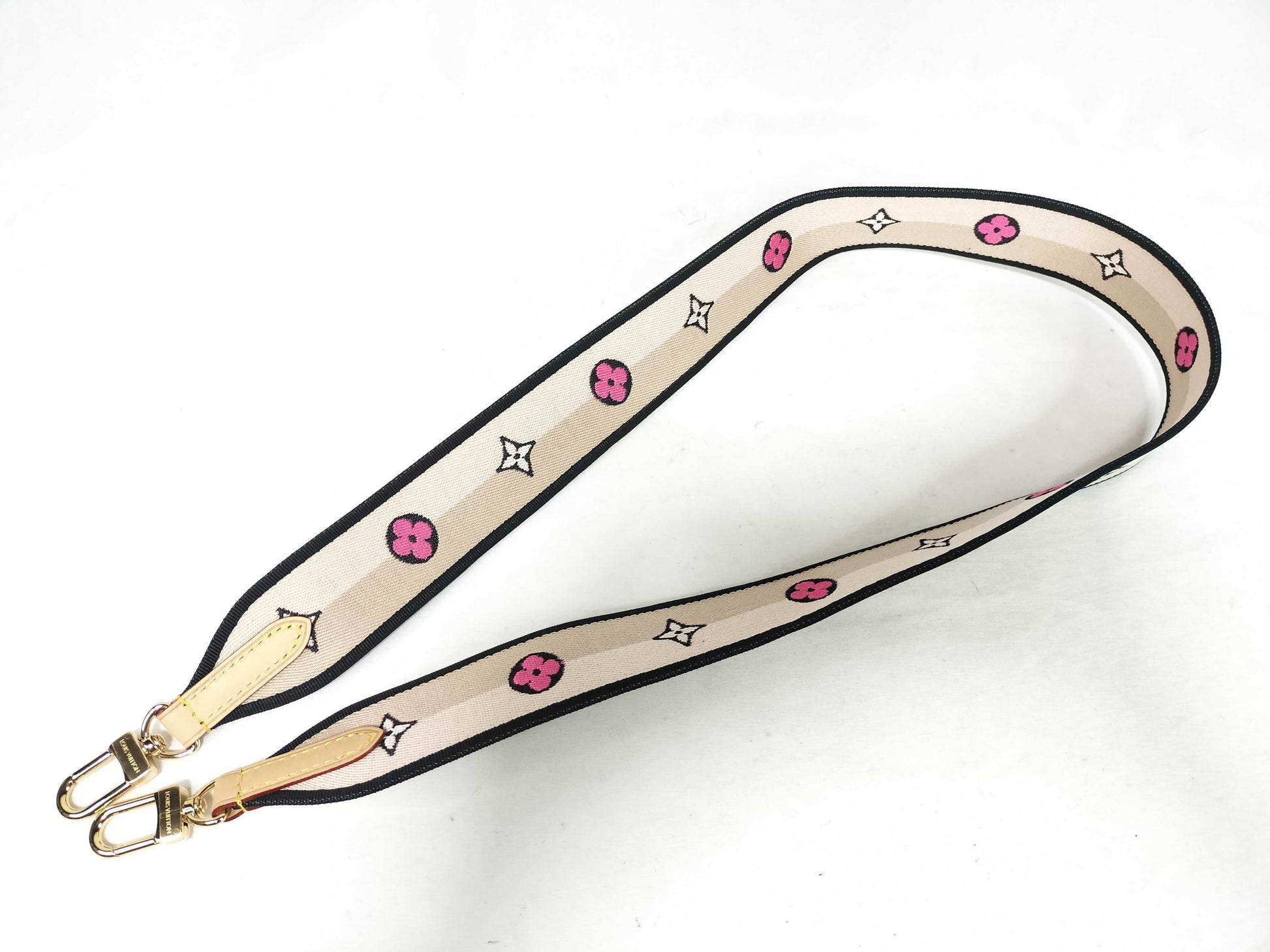 LOUIS VUITTON Signature Strap, Beige/Black/Pink, Signature Canvas with Gold Hardware