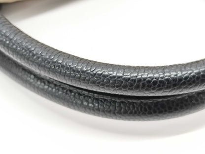 CHANEL Drawstring Shopping Tote, Beige/Black Quilted Lambskin Leather with Silver Hardware