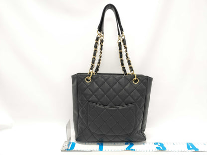 CHANEL CC Petite Shopping Tote in Black Caviar Leather with Silver Hardware
