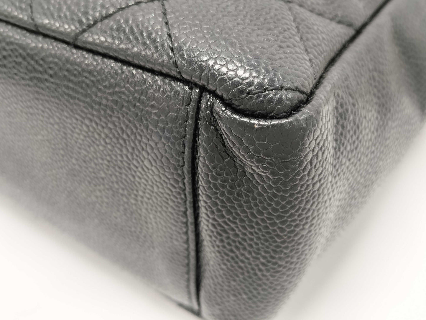 CHANEL CC Petite Shopping Tote in Black Caviar Leather with Silver Hardware