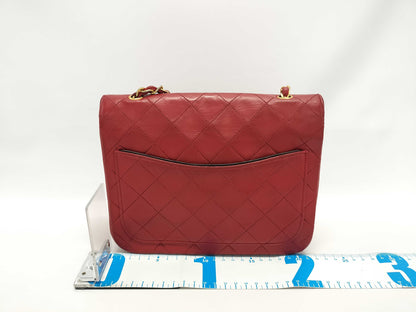 CHANEL CC Vintage Turnlock Flap Shoulder Bag in Red Lambskin with Gold Hardware