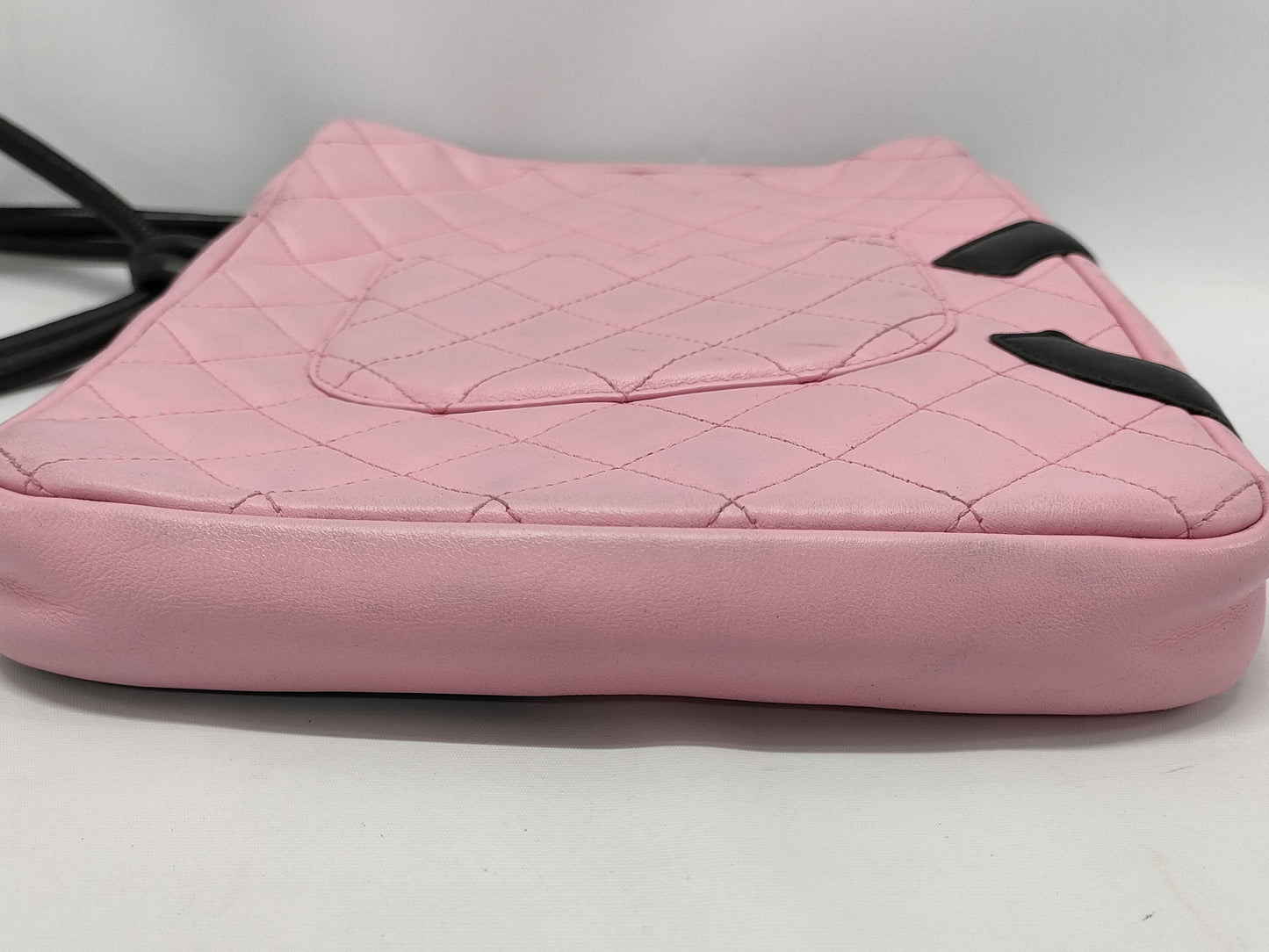 CHANEL Cambon Ligne Crossbody Shoulder Bag in Pink and Black with Quilted Design and Silver Hardware