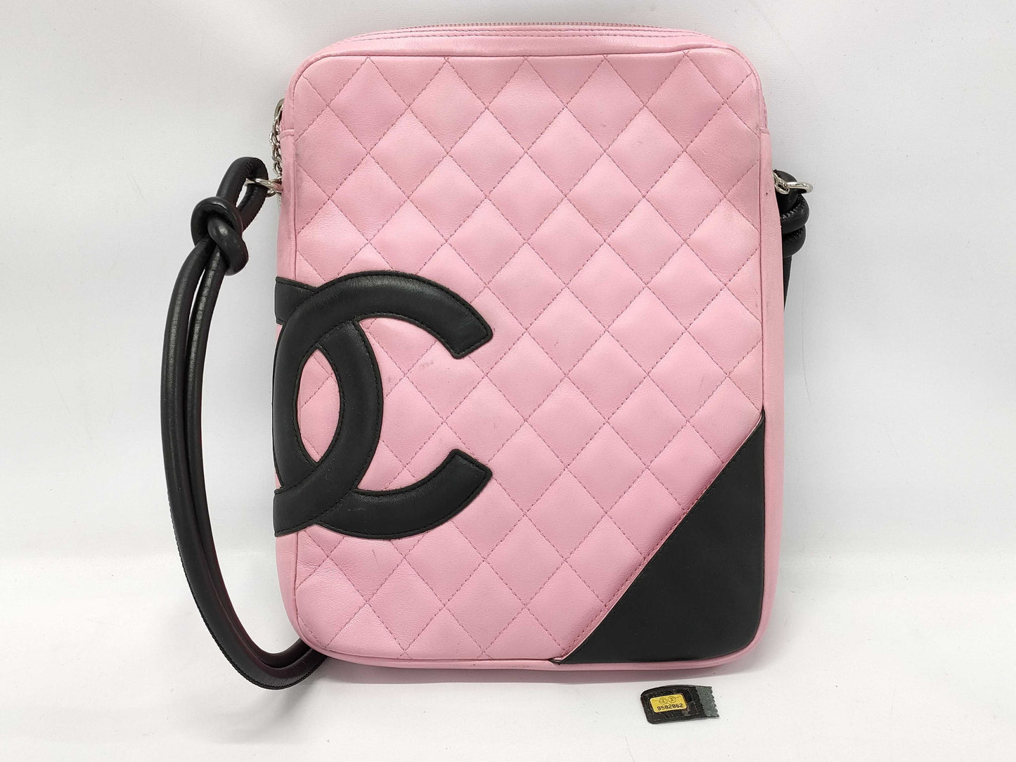 CHANEL Cambon Ligne Crossbody Shoulder Bag in Pink and Black with Quilted Design and Silver Hardware
