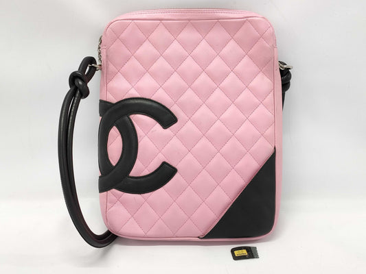 CHANEL Cambon Ligne Crossbody Shoulder Bag in Pink and Black with Quilted Design and Silver Hardware