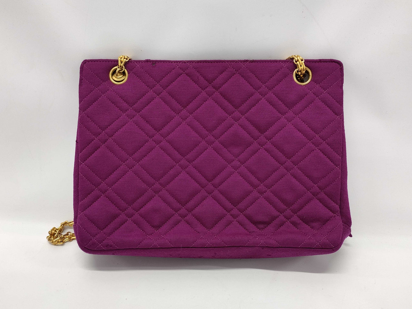 CHANEL Double Quilted Square Tote, Purple, Quilted Jersey Canvas, Gold Hardware, Shoulder Bag