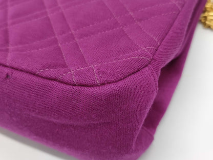 CHANEL Double Quilted Square Tote, Purple, Quilted Jersey Canvas, Gold Hardware, Shoulder Bag