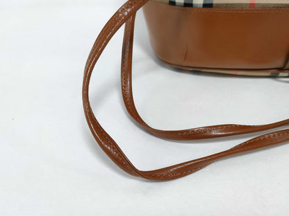 Burberry Drawstring Bag, Beige/Brown House Market Check Canvas with Gold Hardware, Shoulder Bag