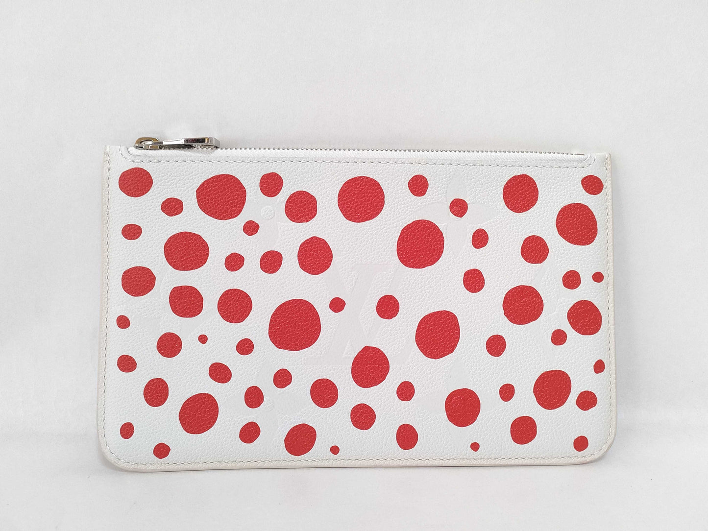 LOUIS VUITTON Monogram Empreinte Louis Vuitton Yayoi Kusama Infinity Dot Neverfull Pouch White/Red Monogram Empreinte Infinity Dot Silver Hardware Pouch
