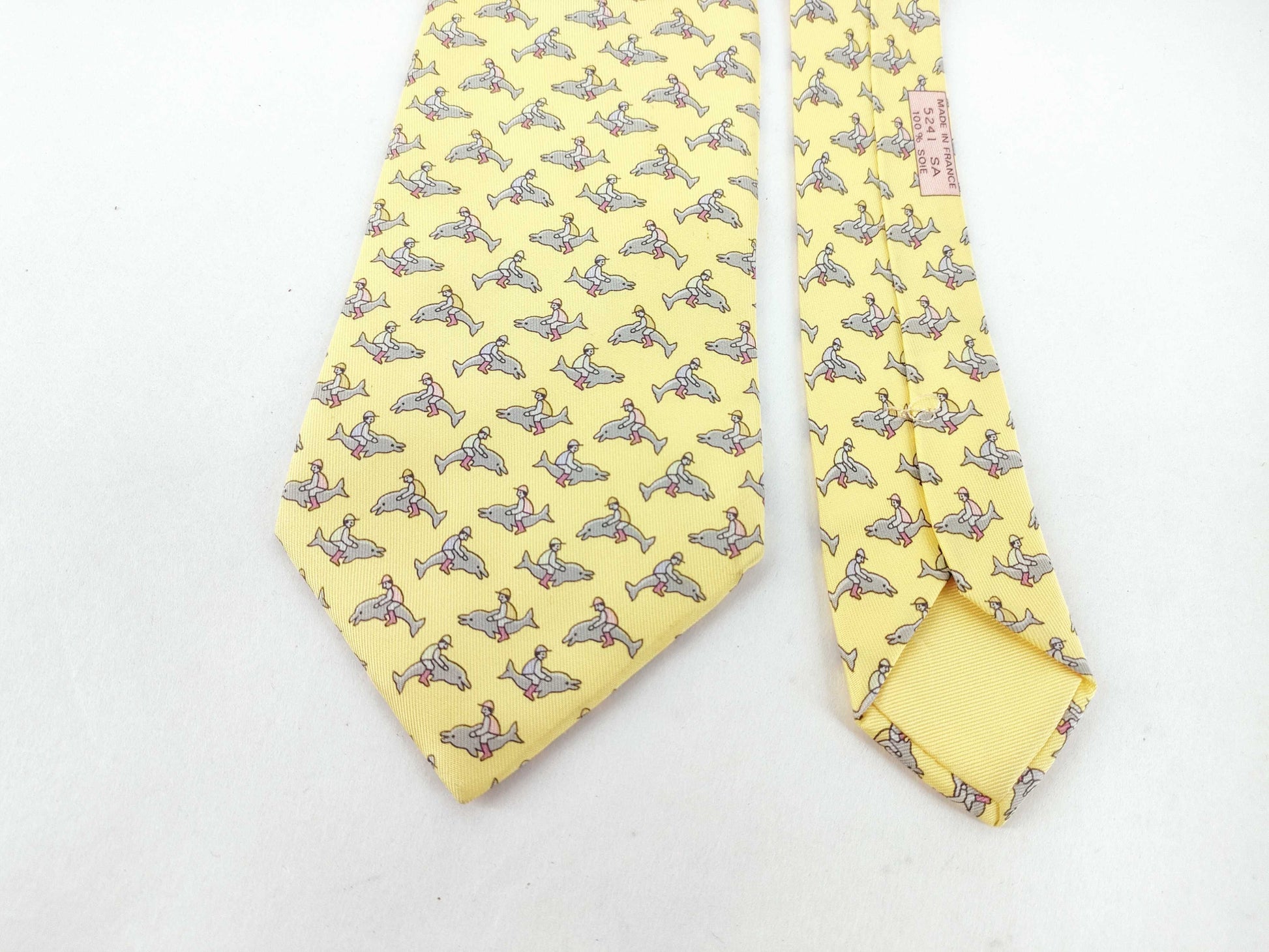 HERMES Yellow Dolphin Print Tie Other Accessories