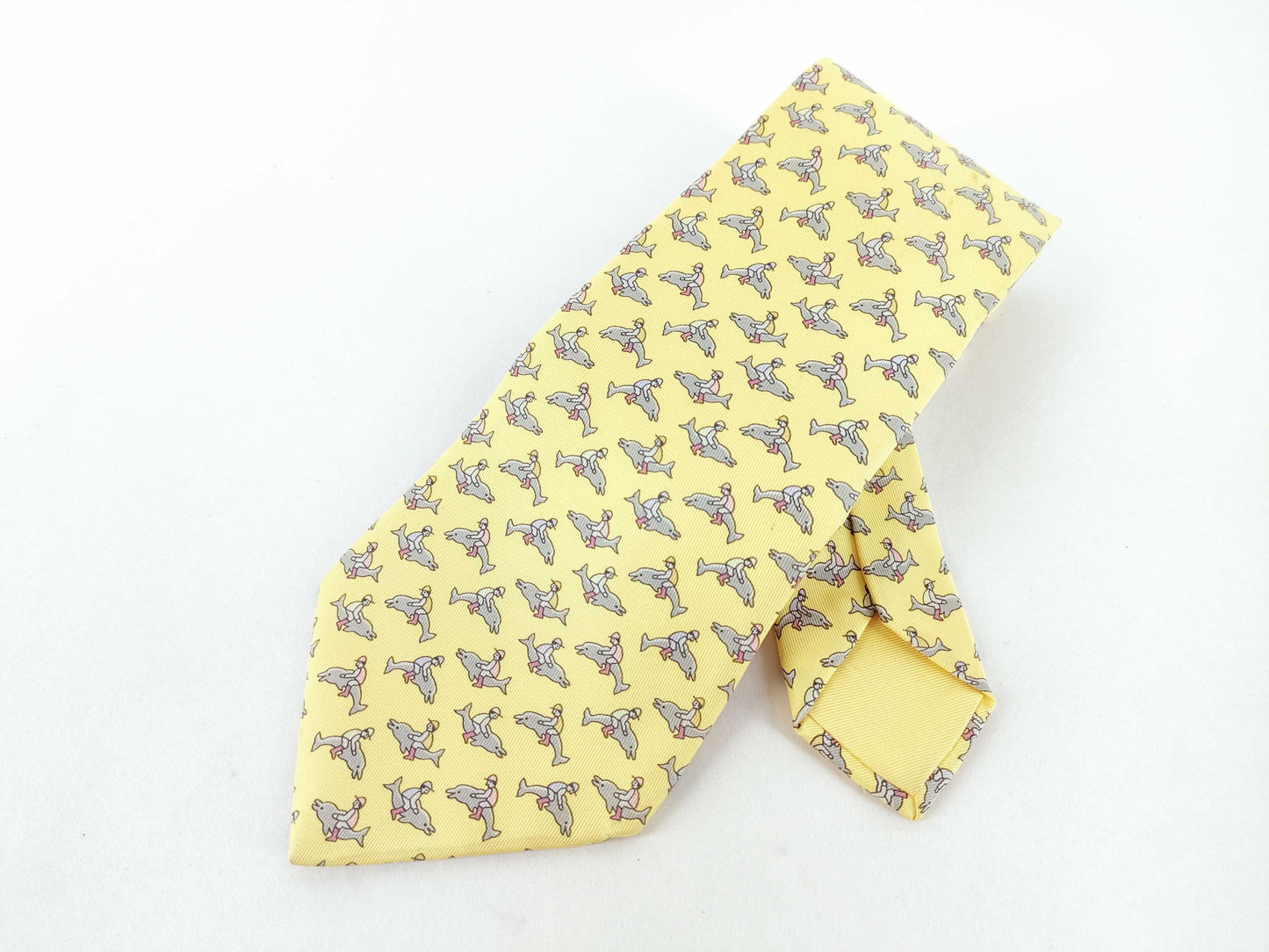 HERMES Yellow Dolphin Print Tie Other Accessories