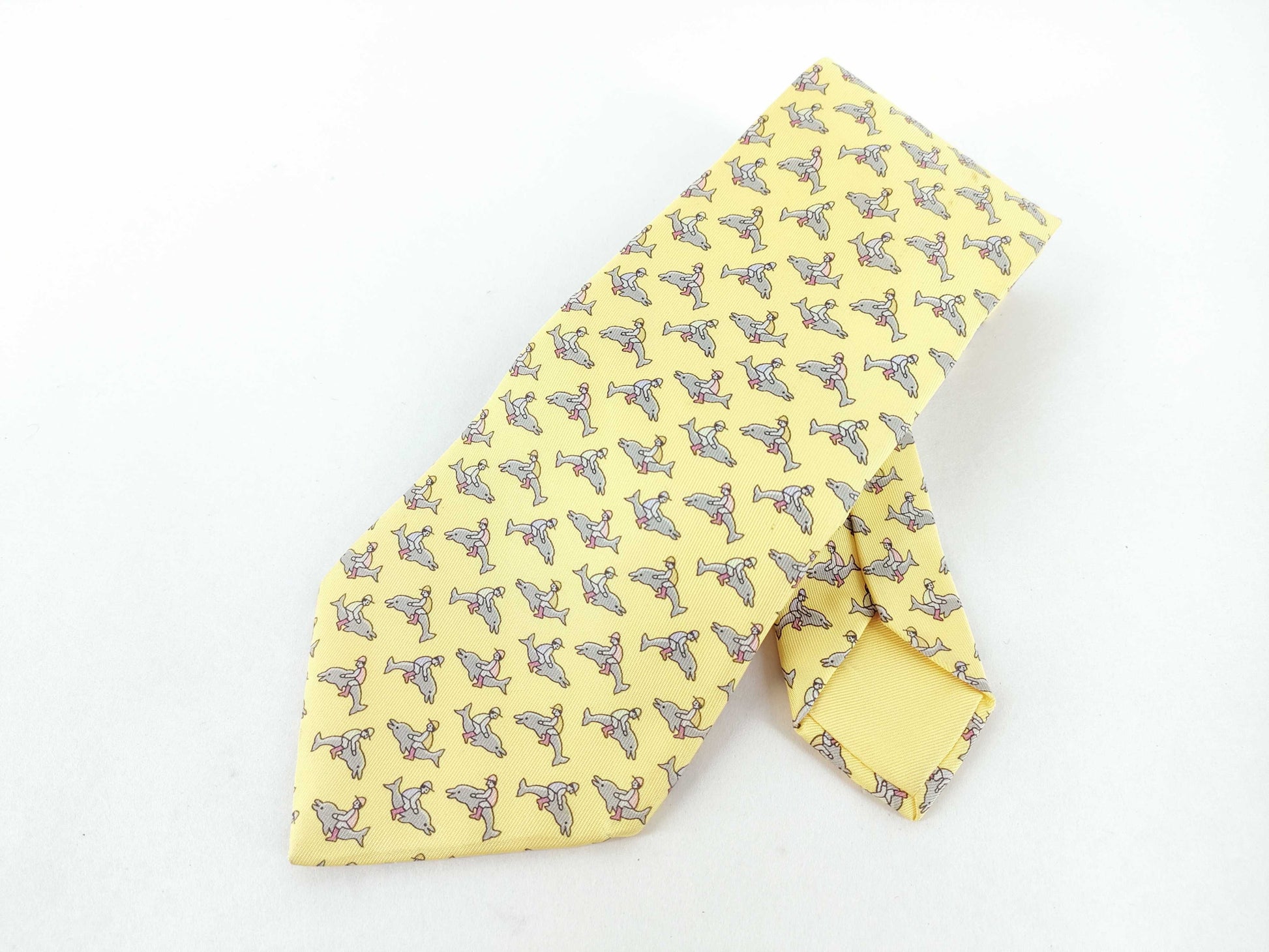 HERMES Yellow Dolphin Print Tie Other Accessories