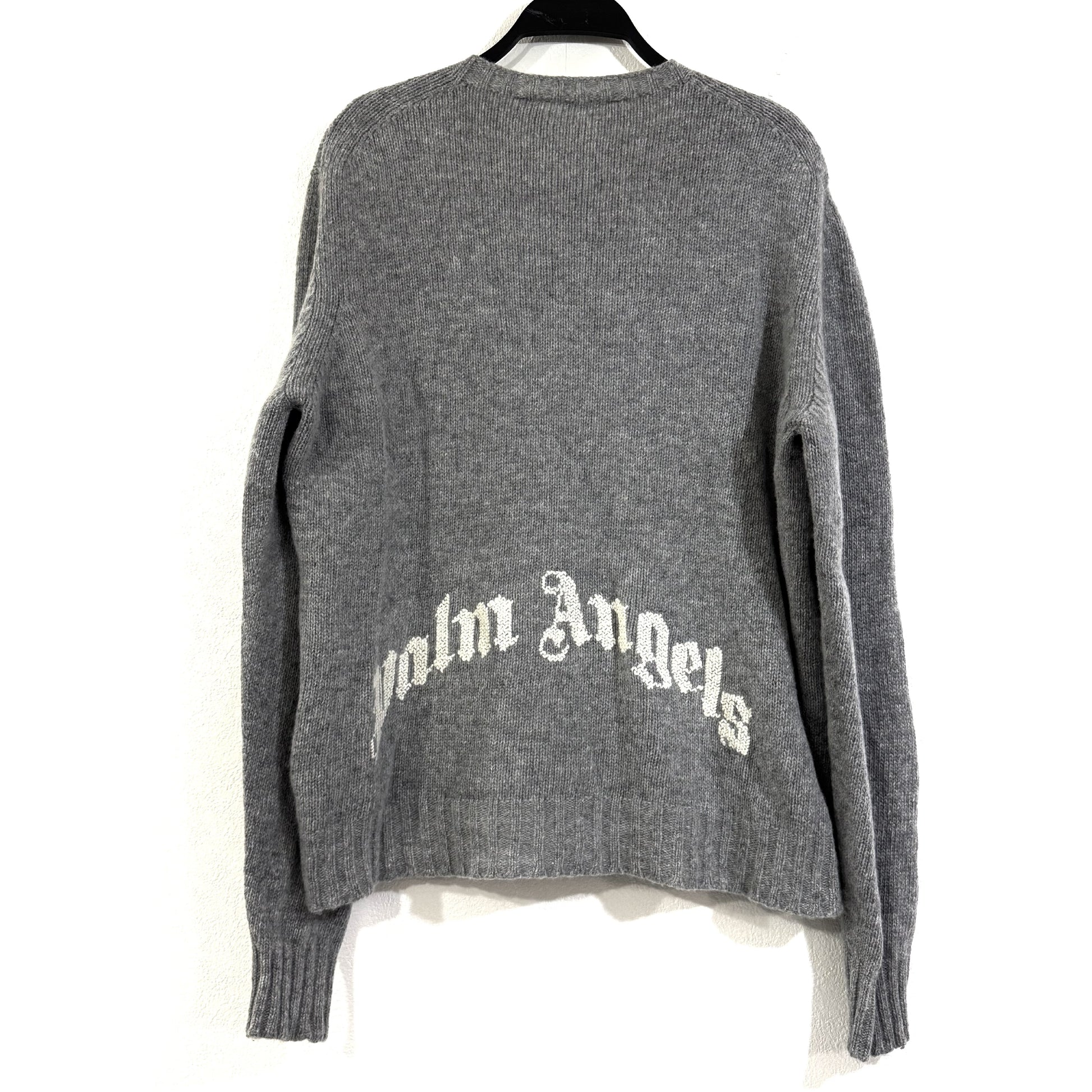 Palm Angels Back Logo Wool Blend Knit Gray Top