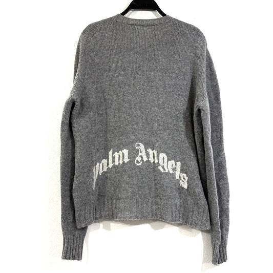 Palm Angels Back Logo Wool Blend Knit Gray Top