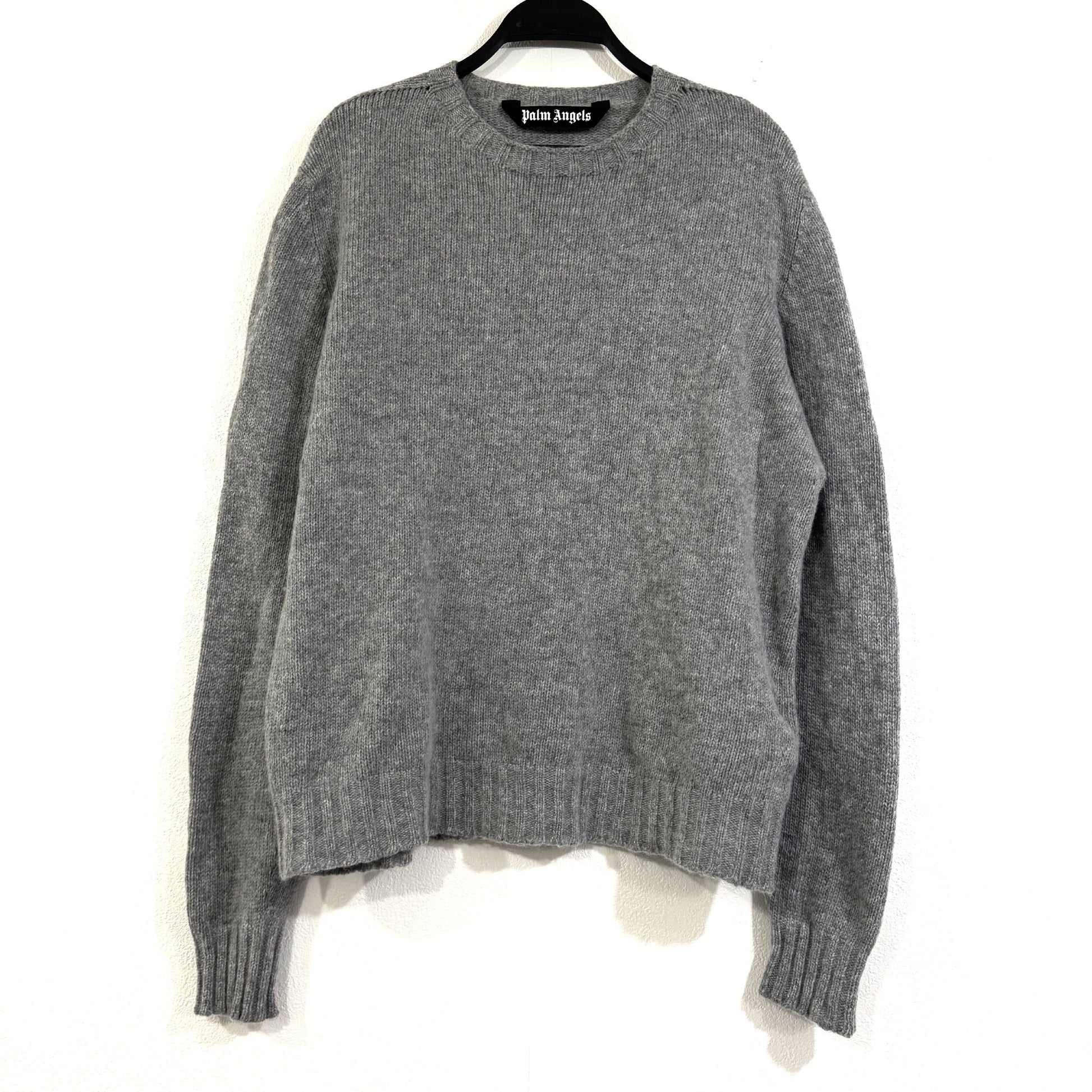 Palm Angels Back Logo Wool Blend Knit Gray Top
