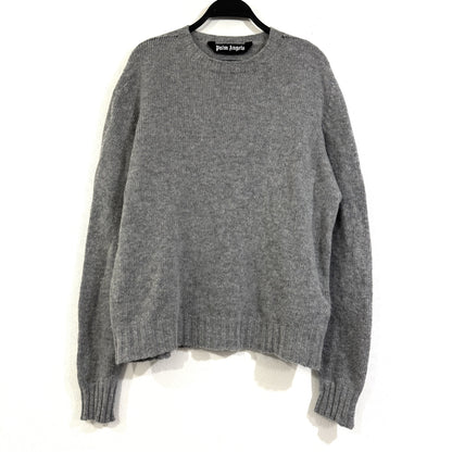 Palm Angels Back Logo Wool Blend Knit Gray Top