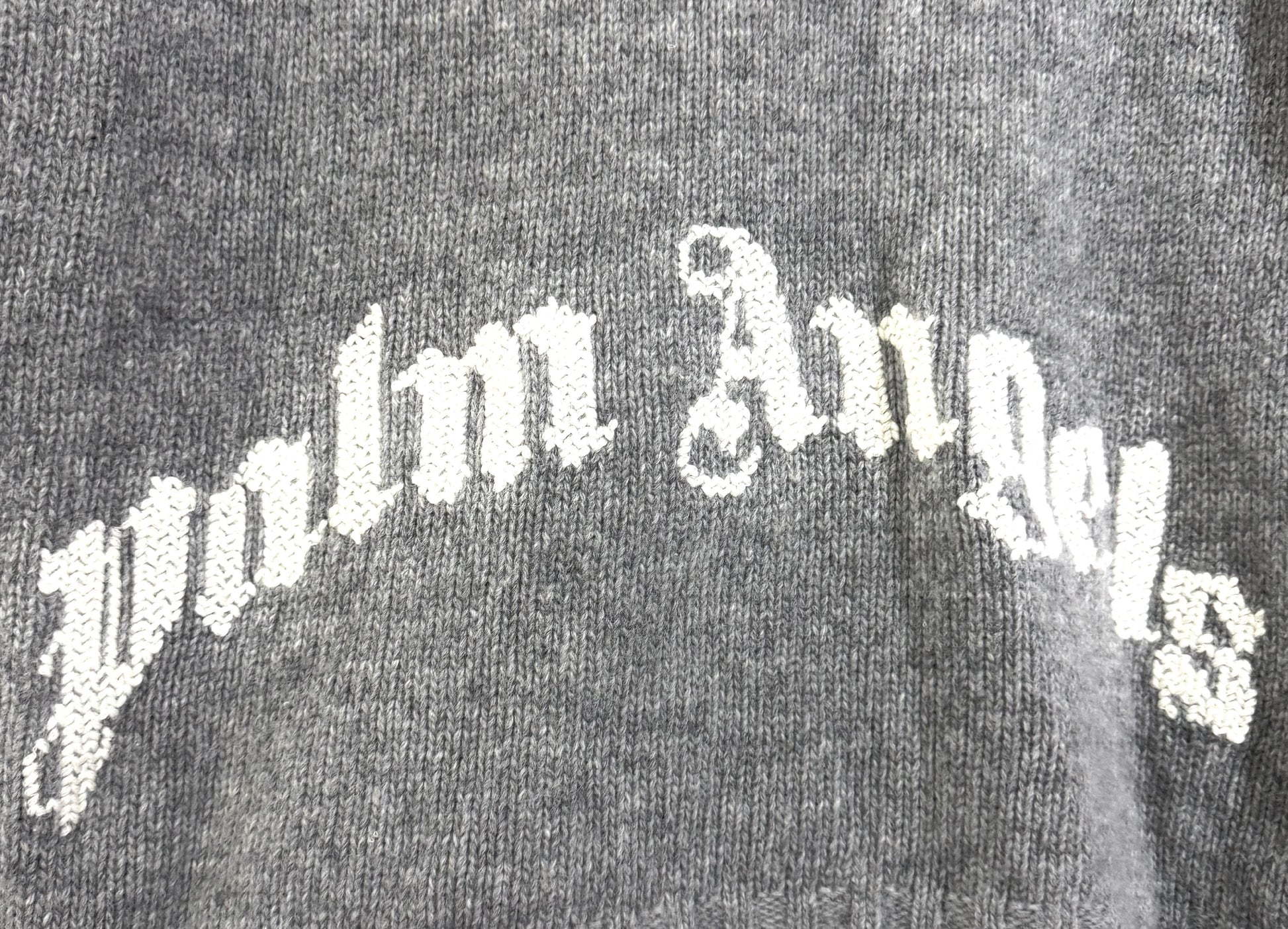 Palm Angels Back Logo Wool Blend Knit Gray Top