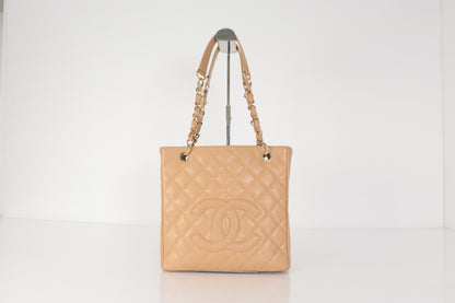CHANEL Caviar Skin Deca Coco Caviar Chain Tote, Beige, No. 8 Tote Bag