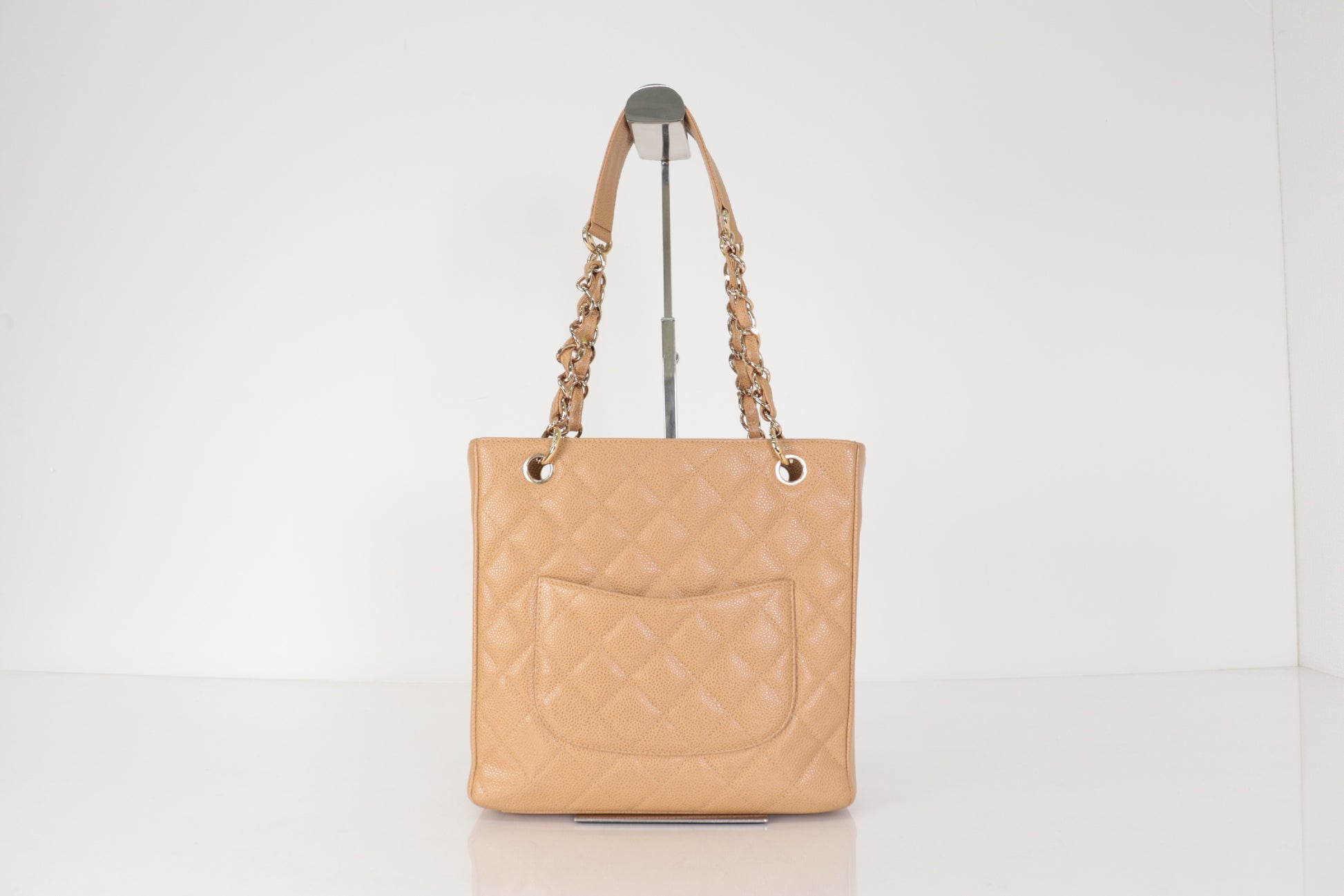 CHANEL Caviar Skin Deca Coco Caviar Chain Tote, Beige, No. 8 Tote Bag