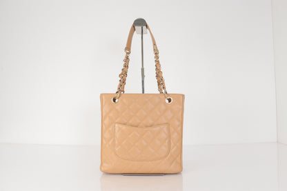 CHANEL Caviar Skin Deca Coco Caviar Chain Tote, Beige, No. 8 Tote Bag