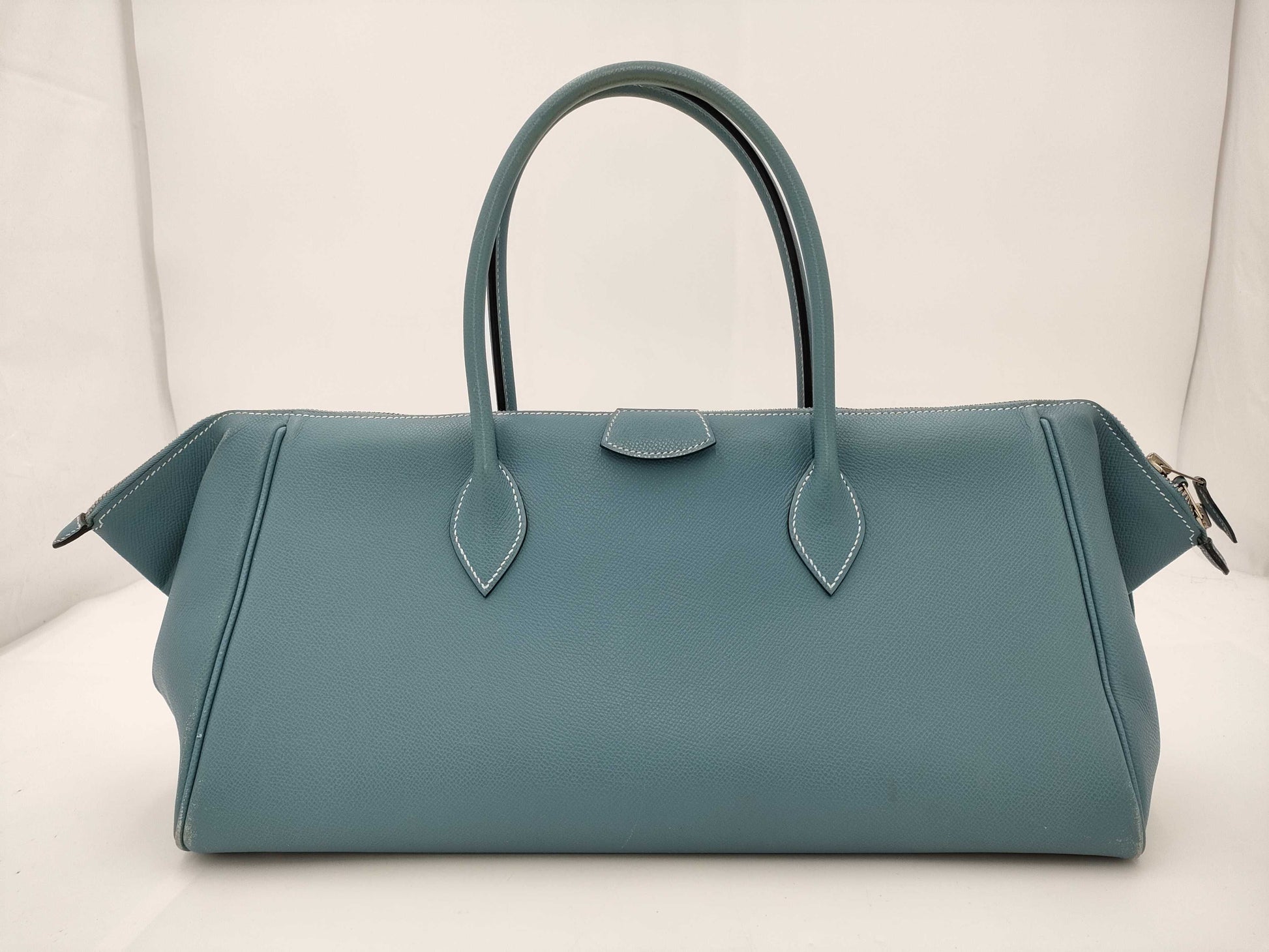 HERMES Epson Paris Bombay 40 Blue Jean Handbag with J Stamp and Silver Hardware