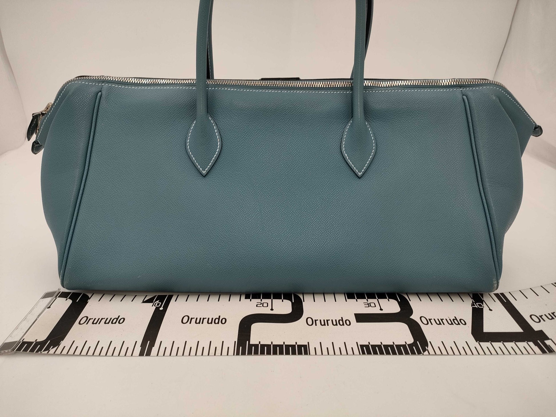 HERMES Epson Paris Bombay 40 Blue Jean Handbag with J Stamp and Silver Hardware